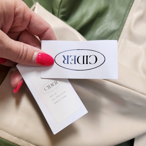 NWT Cider Faux Leather Slit Trousers Pants Green Beige Y2K 90s Women's M - Picture 7 of 9